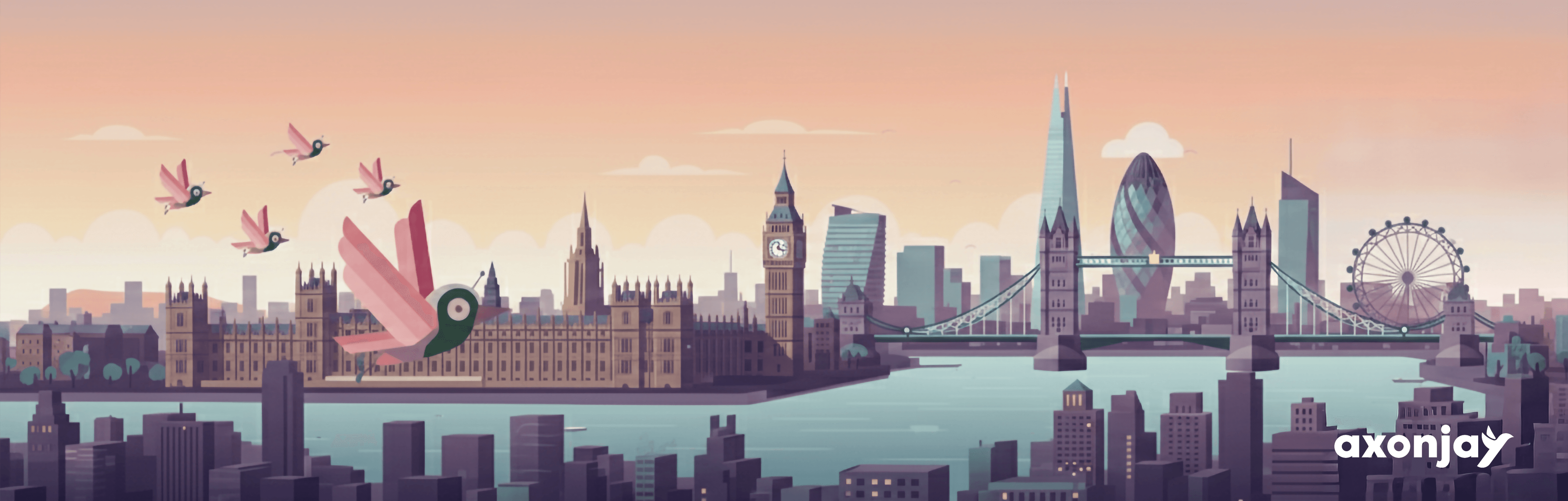 London skyline with AxonJay birds